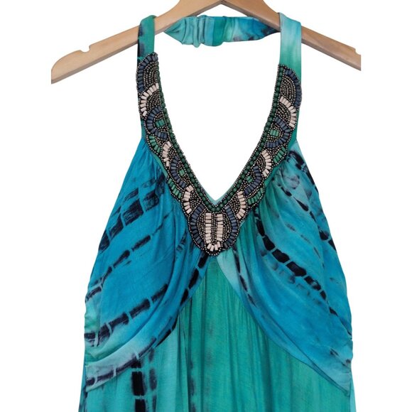Spenser Jeremy Maxi Dress Womens 16W Tie Dye Halter Beaded Casual Boho Vacation‎ - Picture 3 of 10